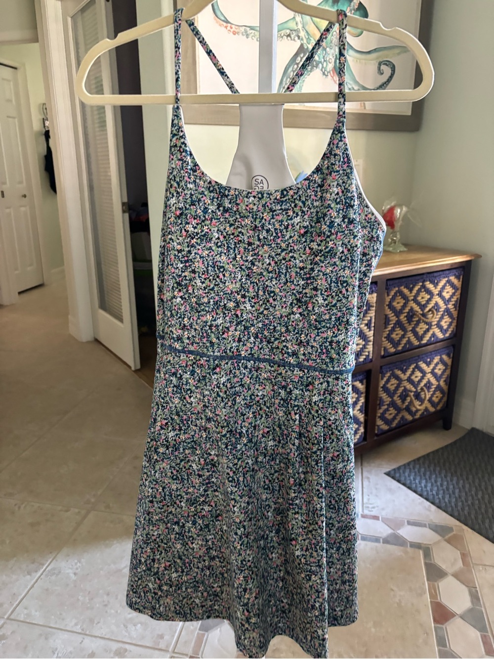 #077 Floral Fit-and-Flare Summer Athletic Skort Dress- Blue/Pink